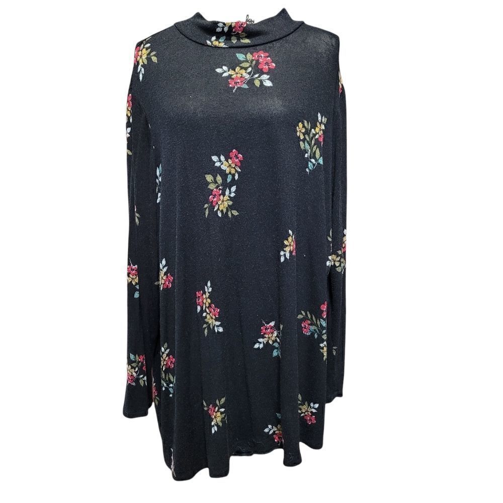 Lane Bryant loose black floral sweater